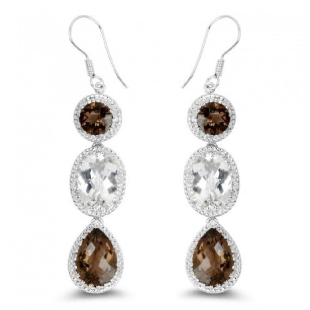 24.84ctw Genuine Quartz Brown & White Earrings